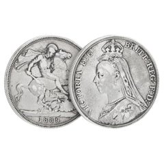 Queen Victoria Jubilee Head Silver Crown 1889, British Sterling Silver Coin