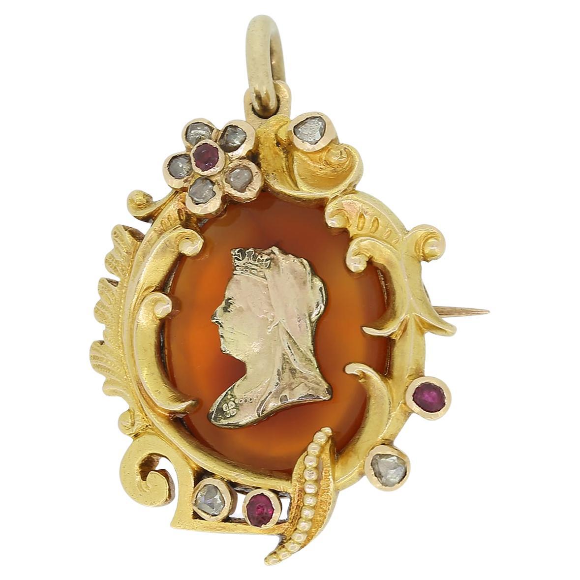 Pendentif/broche en rubis et diamants du jubilé de la reine Victoria en vente