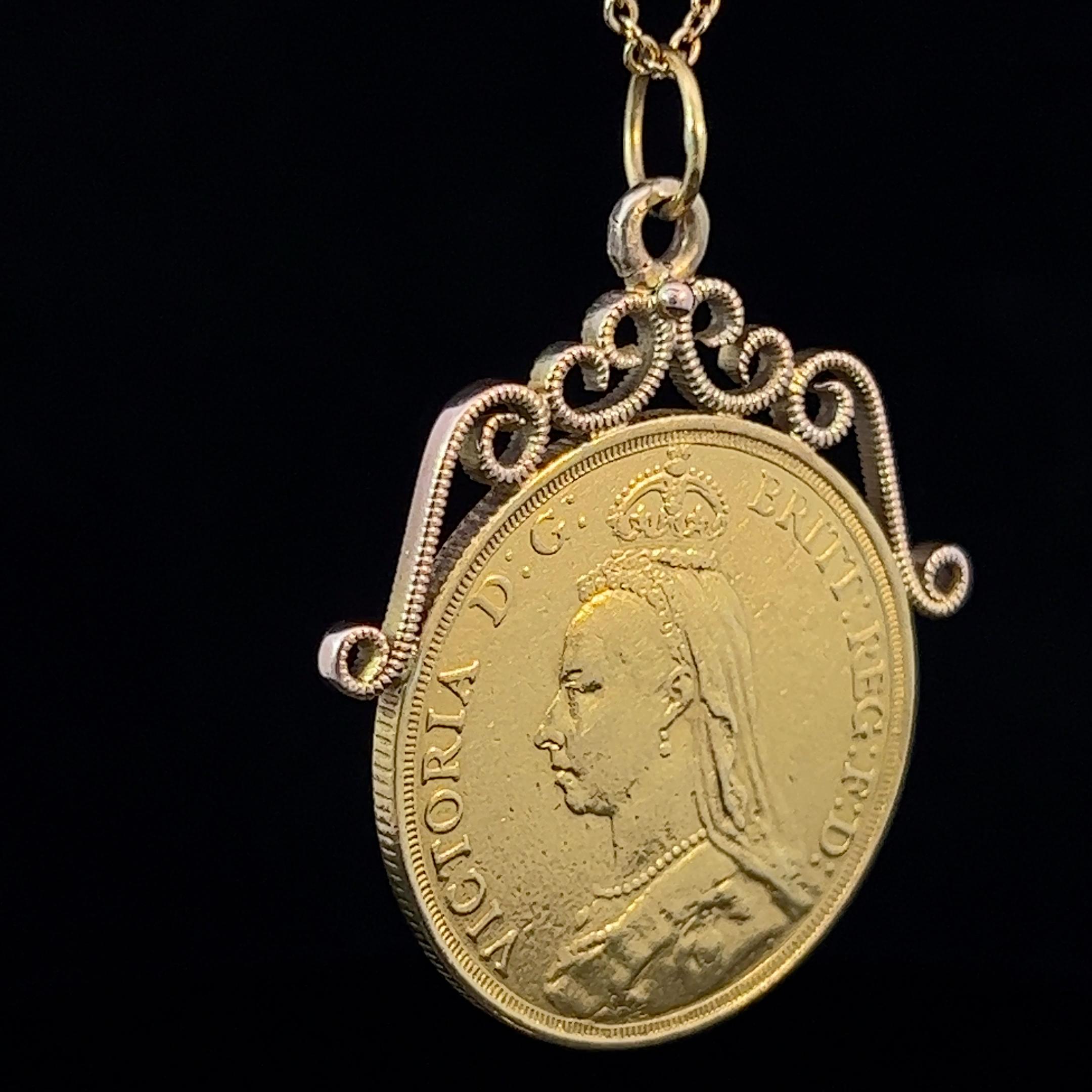 Women's or Men's Queen Victorian Golden Jubilee Coin Pendant Circa 1877 For Sale
