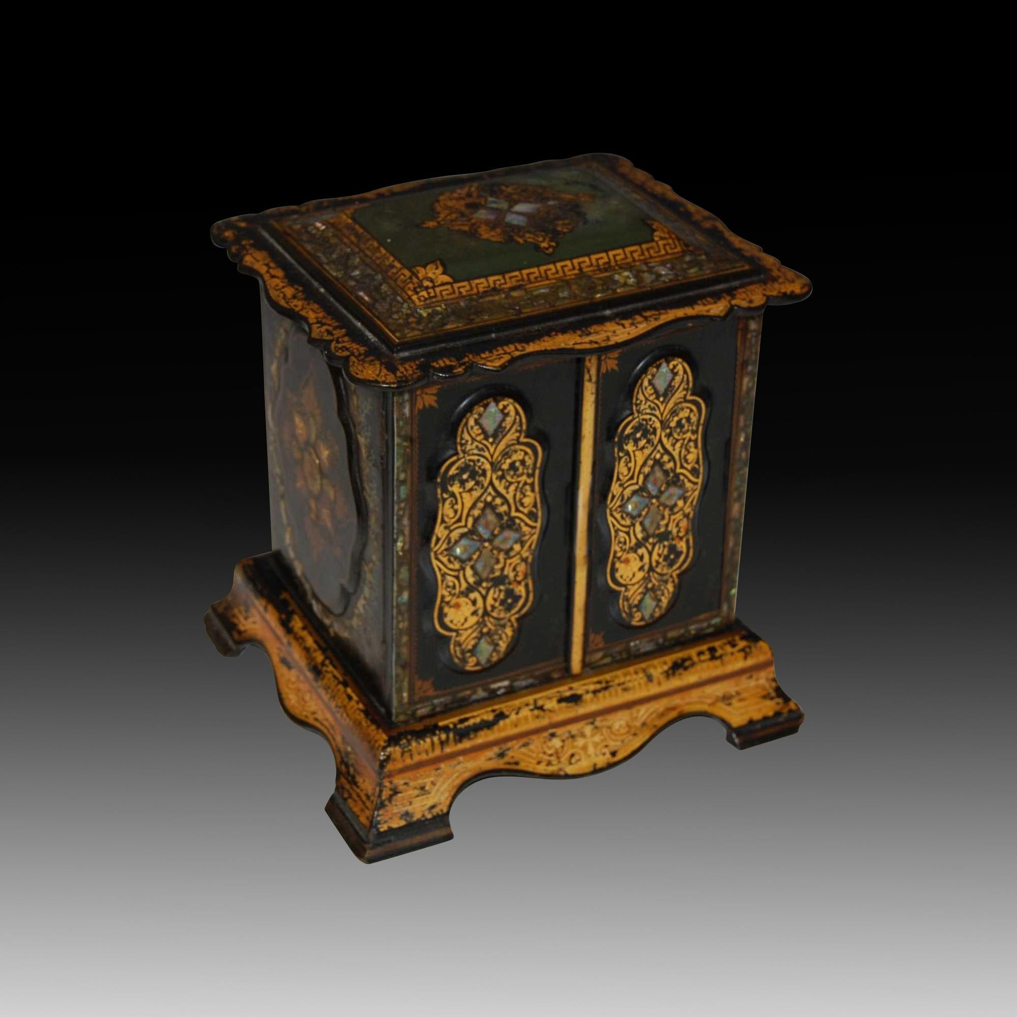 A Rare and Historic Mother-of-Pearl Inlaid Ebonised Papier Mâché Cabinet Used by Queen Victoria in 1849.
                                                                                                                                                