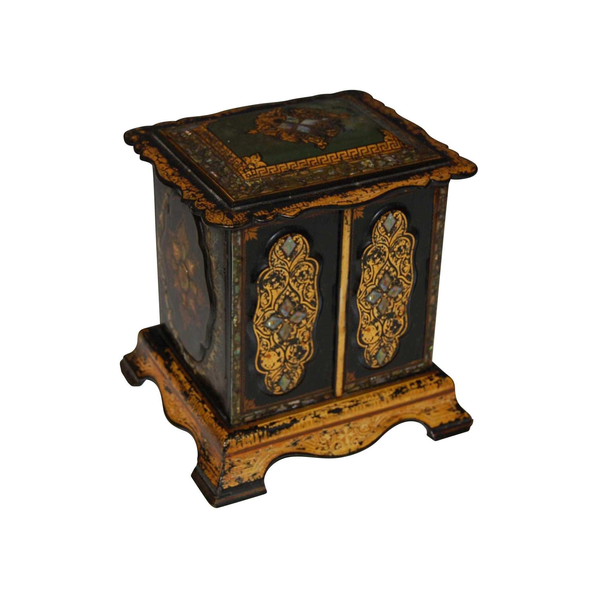 Women's or Men's Queen Victoria's Historic Mother of Pearl Inlaid Ebonised Papier Mâché Cabinet For Sale