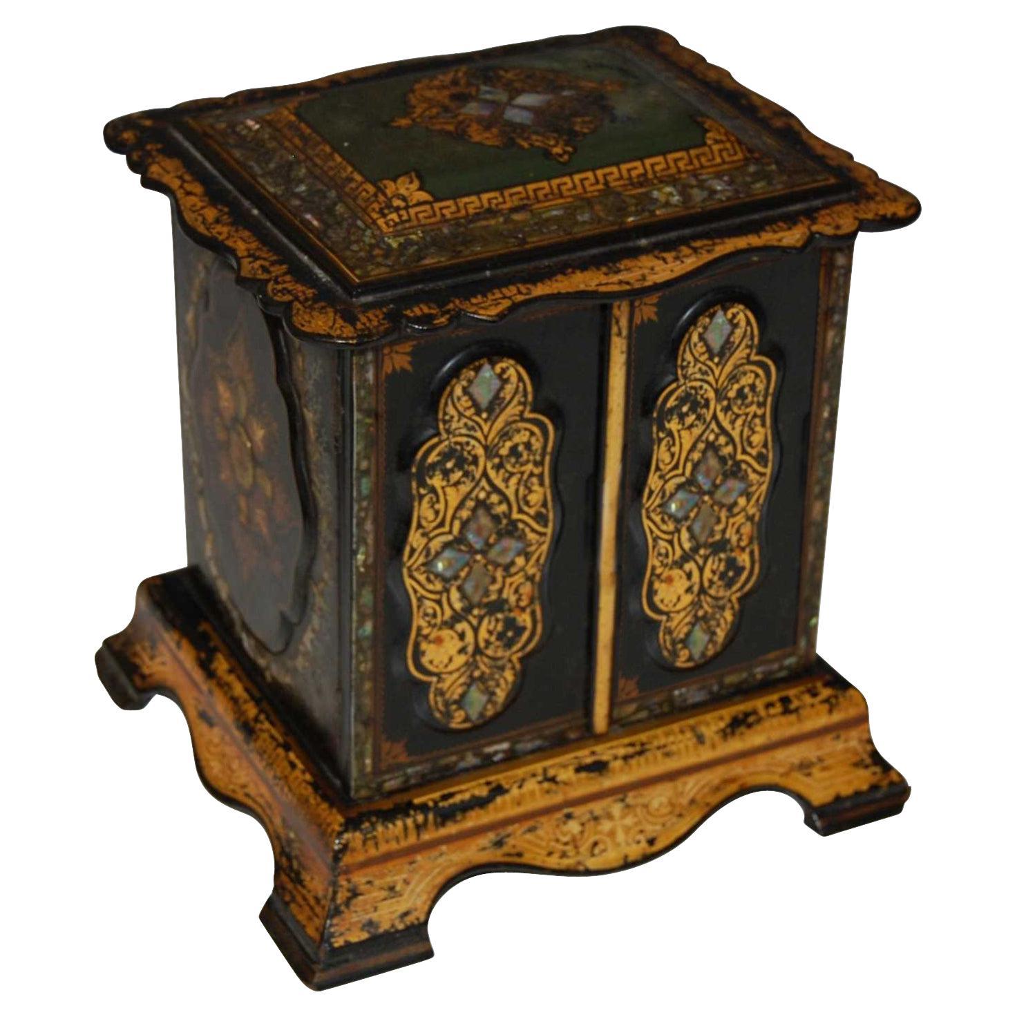 Queen Victoria's Historic Mother of Pearl Inlaid Ebonised Papier Mâché Cabinet For Sale