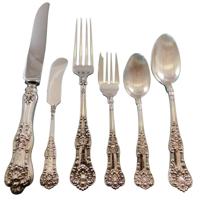 Queens by Birks Canada Sterling Silver Flatware Set Service 48 Pcs Dinner K  Mono at 1stDibs