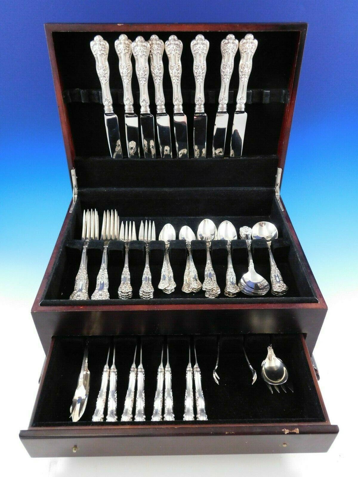 Dinner Size Queens by Birks (Canada) sterling silver Flatware set with classic shell motif, 61 Pieces. This set includes:

8 dinner size knives, 10 1/4