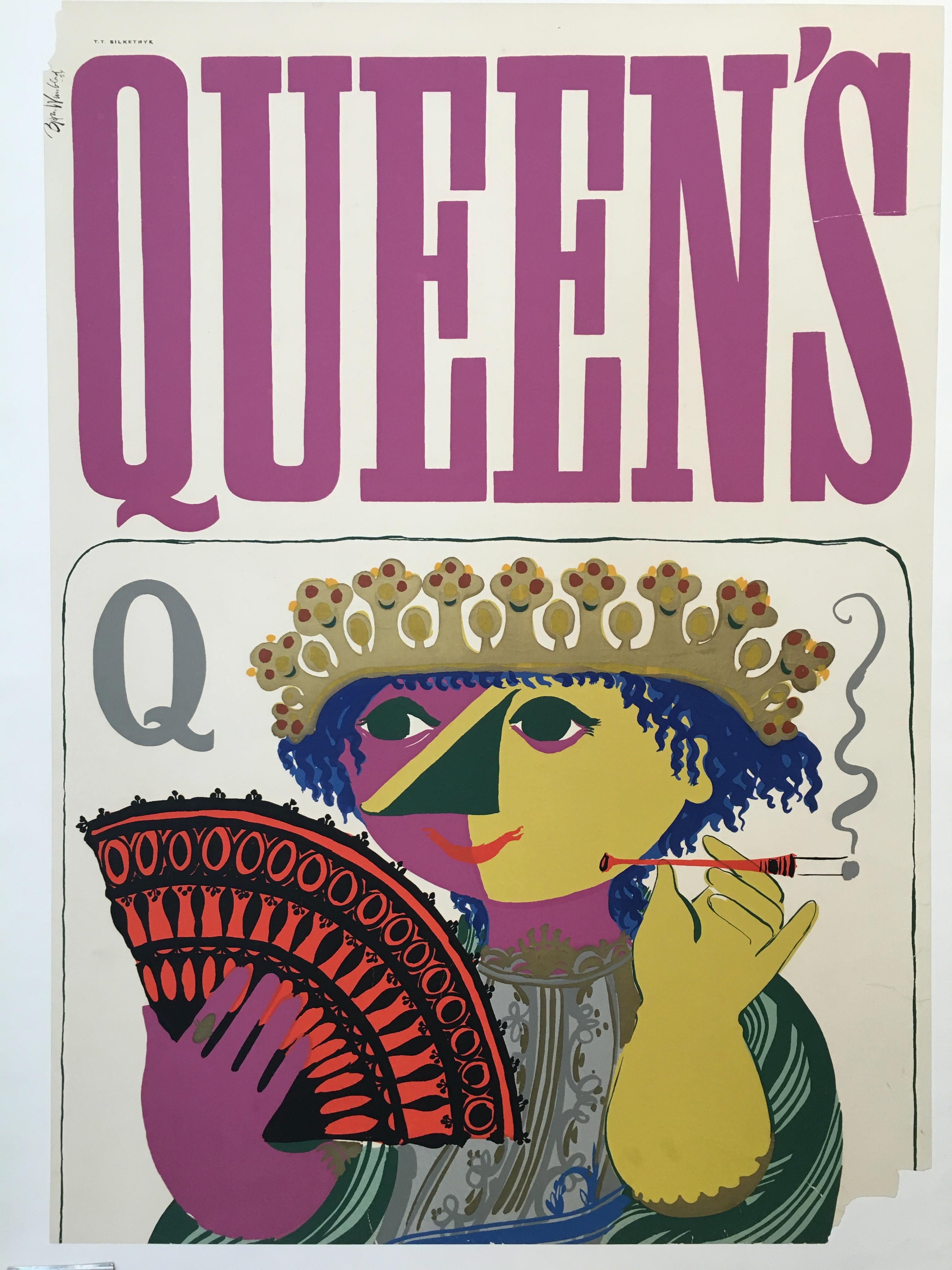 Queen's by Björn Wünblad original vintage poster, 1954

Bjørn Wiinblad, was a Danish painter, designer and artist in ceramics, silver, bronze, textiles, and graphics. His work has been shown widely in Europe, in the US and in Japan, Australia and