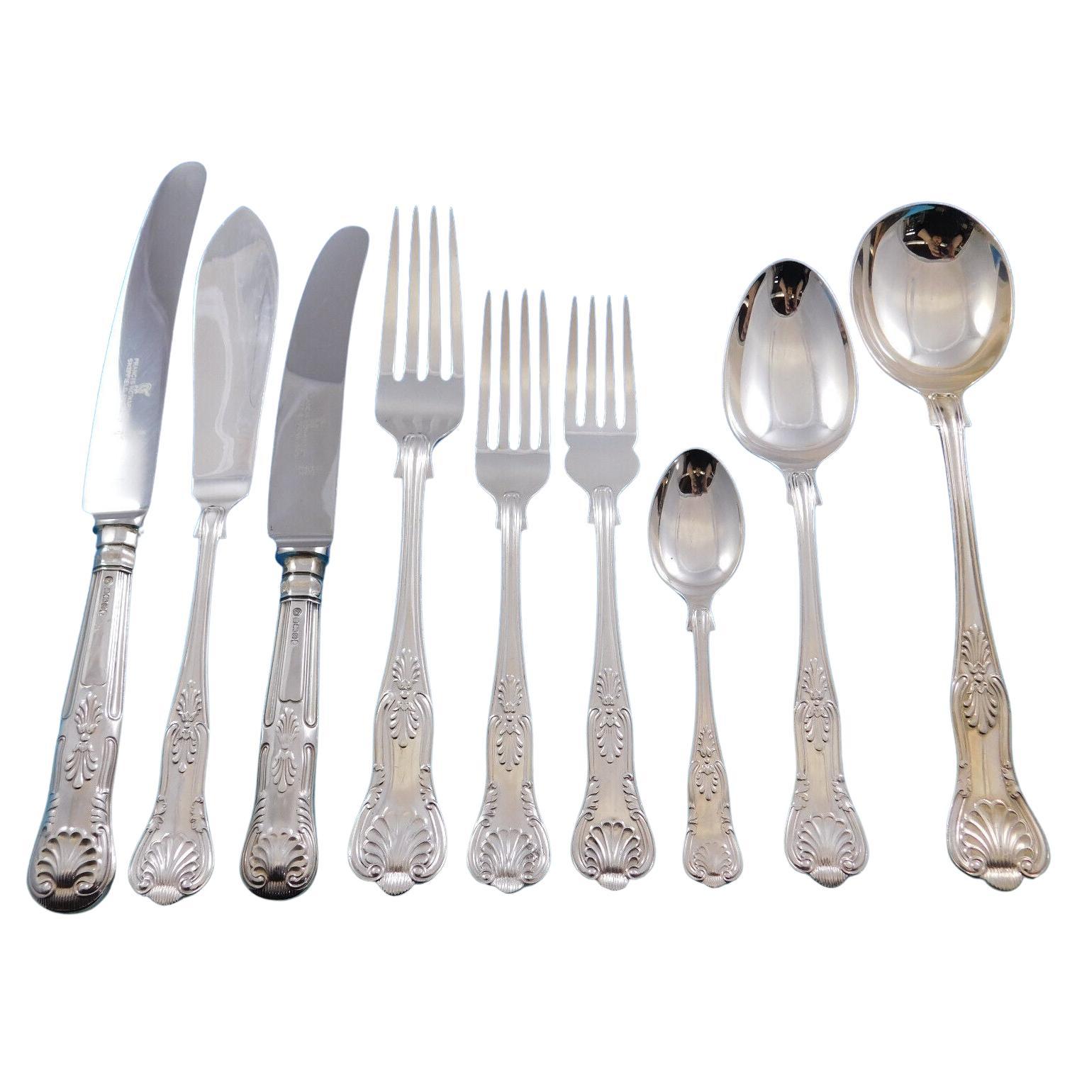 Queens by Francis Howard Uk Sterling Silver Flatware Set Service 87 Pcs Dinner For Sale