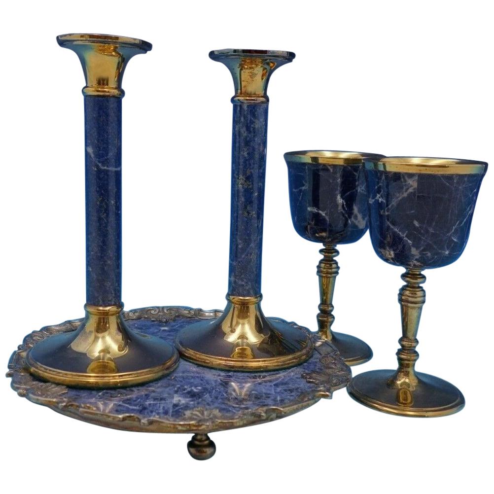 Queens by Garrard and Co Sterling Silver Console Set 5-Piece Box Gilt Sodalite