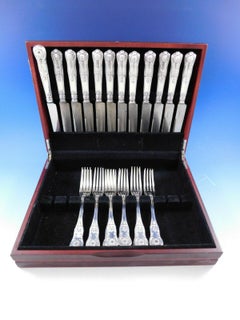 Queens by Henri Bros & Co. Sterling Silver Set Dinner Knives and Forks 24 Pieces