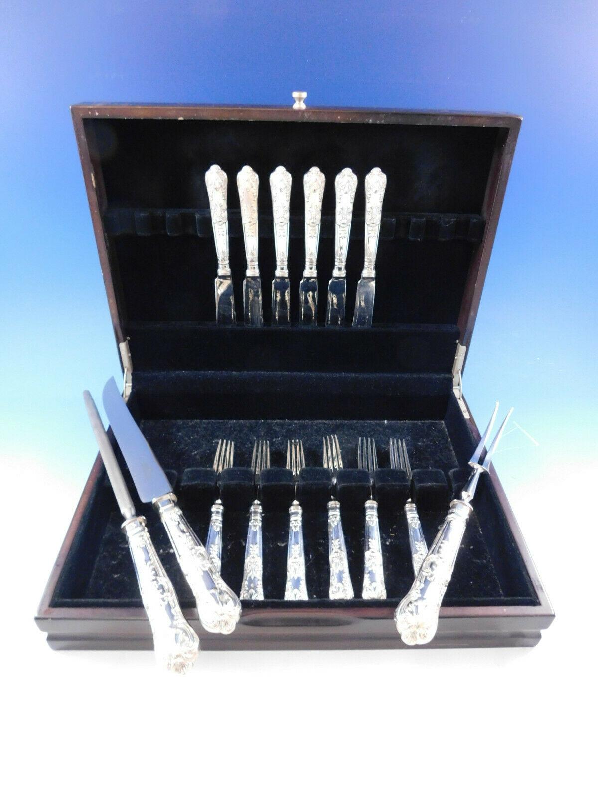 Queens by Roberts & Belk English sterling silver individual fish set, 15 pieces. This set includes:

6 fish knives, hollow handle all-sterling, 8 1/2