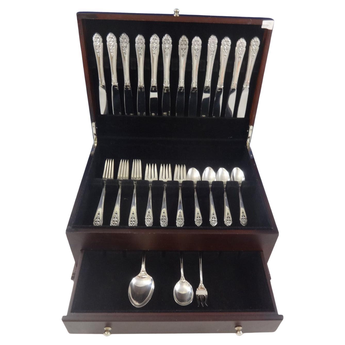 Juego de cubiertos Queen's Lace by International Sterling Silver 12 Servicios 51 Piezas