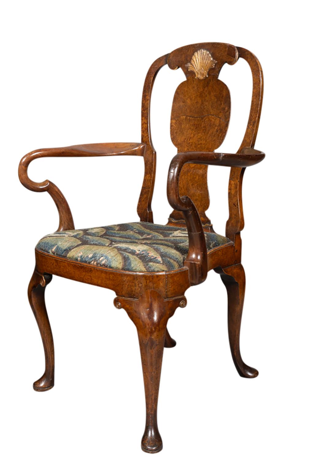 Queen Anne Burl Walnut Armchair 5