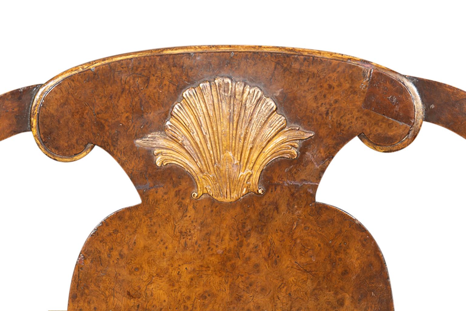 Queen Anne Burl Walnut Armchair In Good Condition In Essex, MA