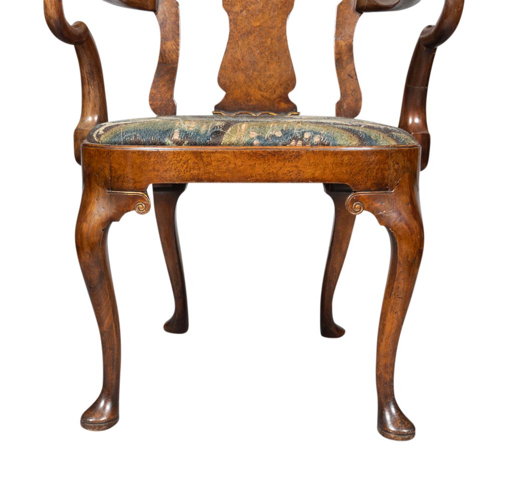 Early 18th Century Queen Anne Burl Walnut Armchair