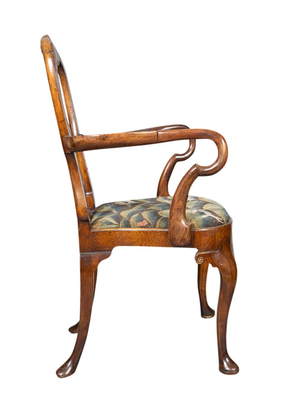 Queen Anne Burl Walnut Armchair 2
