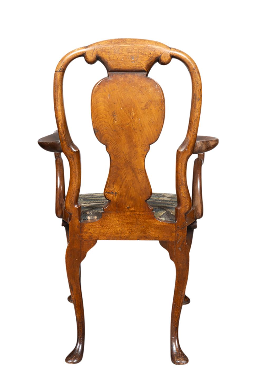 Queen Anne Burl Walnut Armchair 3