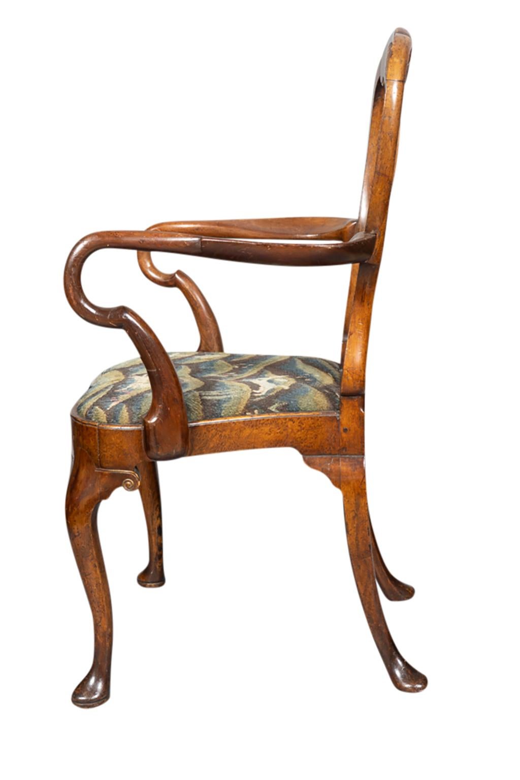 Queen Anne Burl Walnut Armchair 4