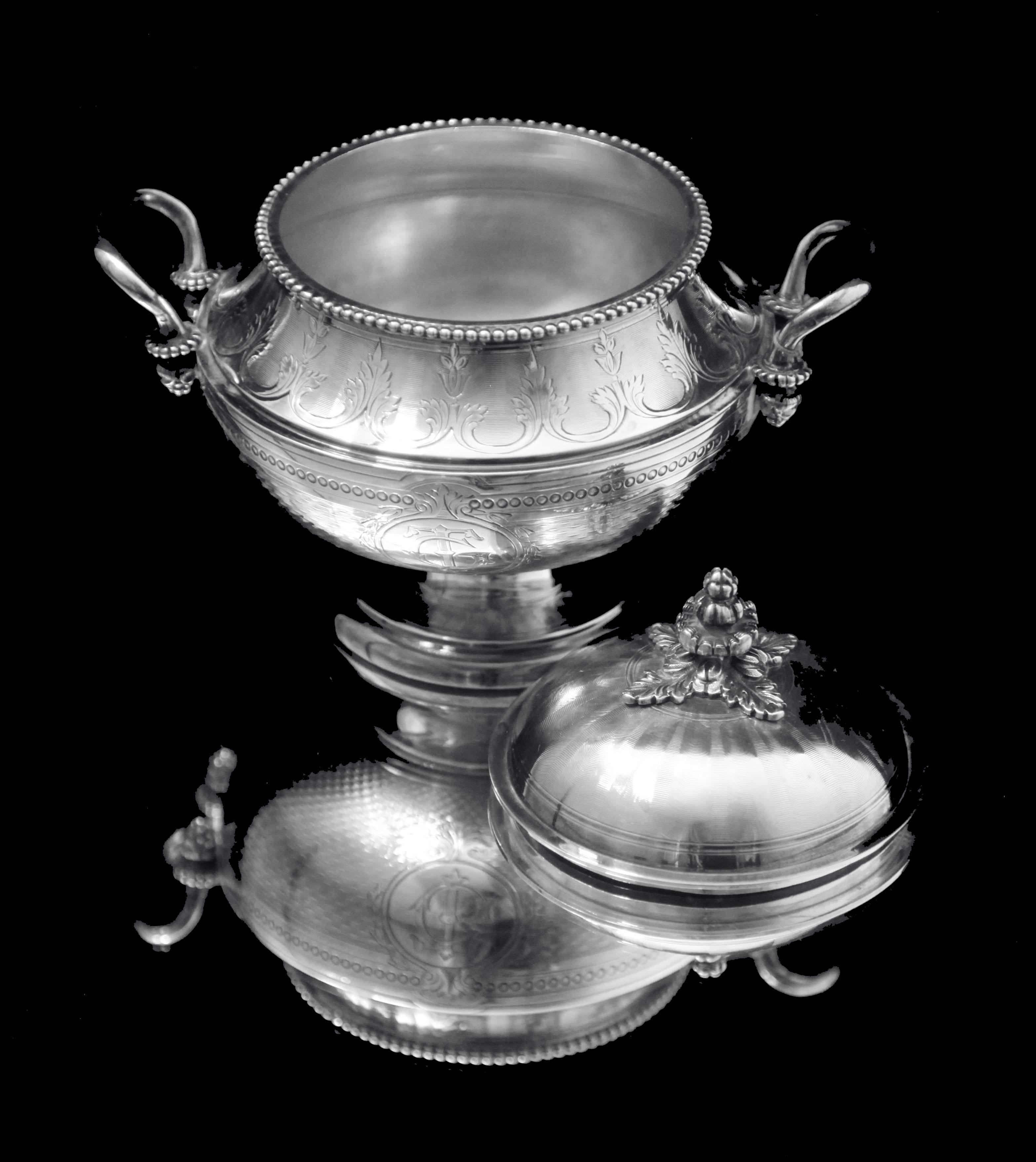 Queille - Magnificent 5pc. Antique French 950 Sterling Silver Tea Set + Wraps ! For Sale 7