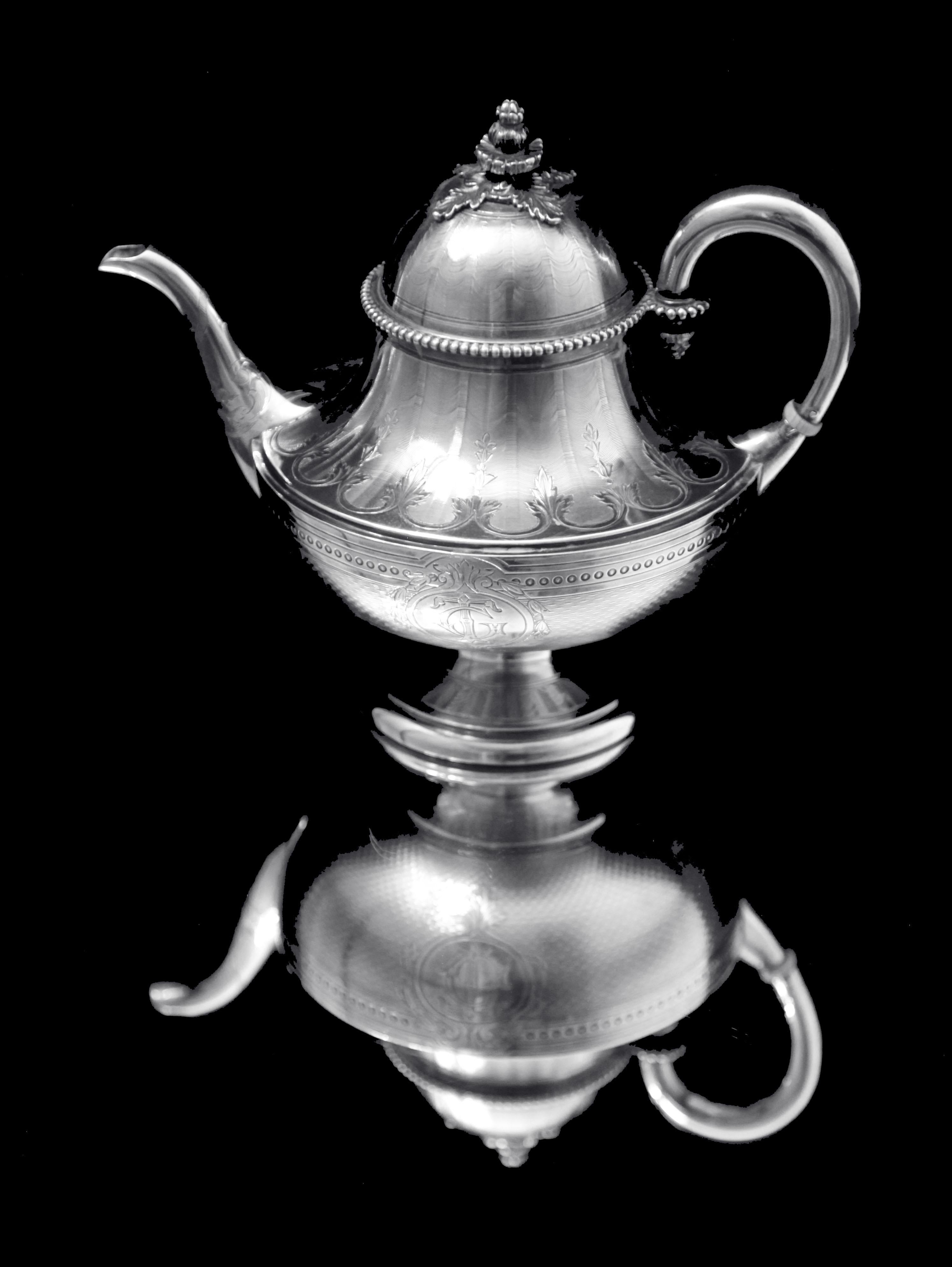 Queille - Magnificent 5pc. Antique French 950 Sterling Silver Tea Set + Wraps ! For Sale 8