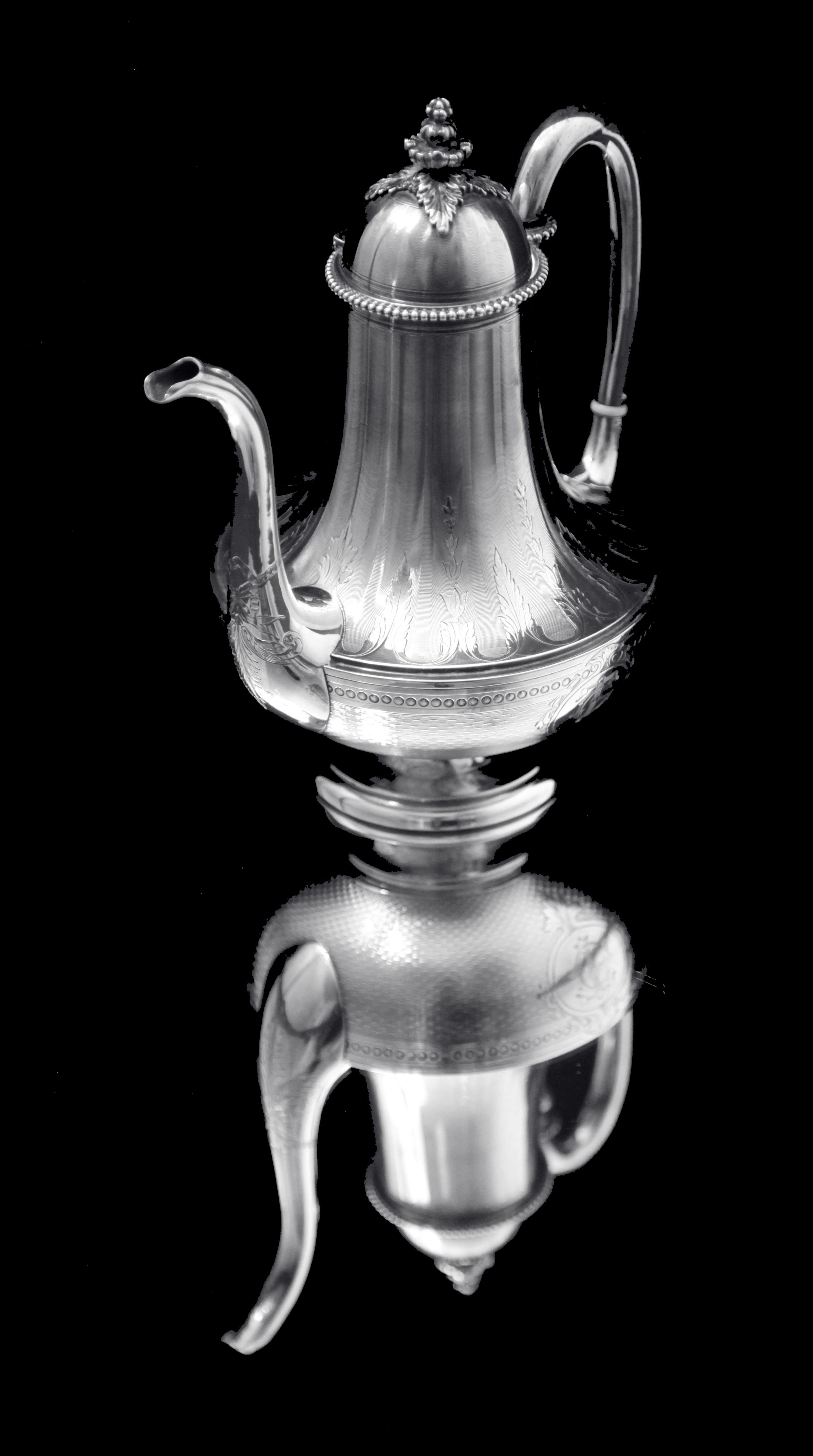 Queille - Magnificent 5pc. Antique French 950 Sterling Silver Tea Set + Wraps ! For Sale 1