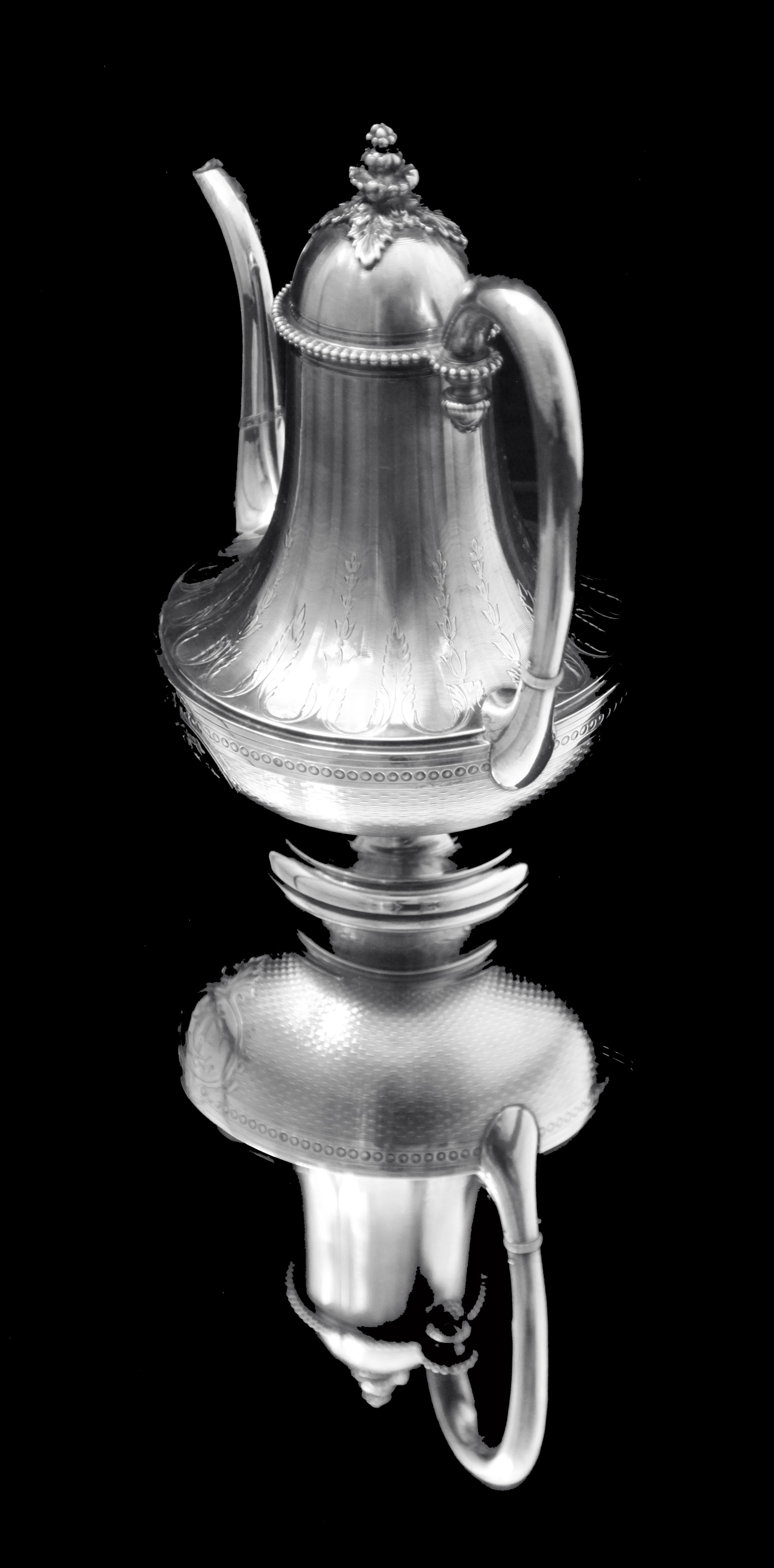 Queille - Magnificent 5pc. Antique French 950 Sterling Silver Tea Set + Wraps ! For Sale 2