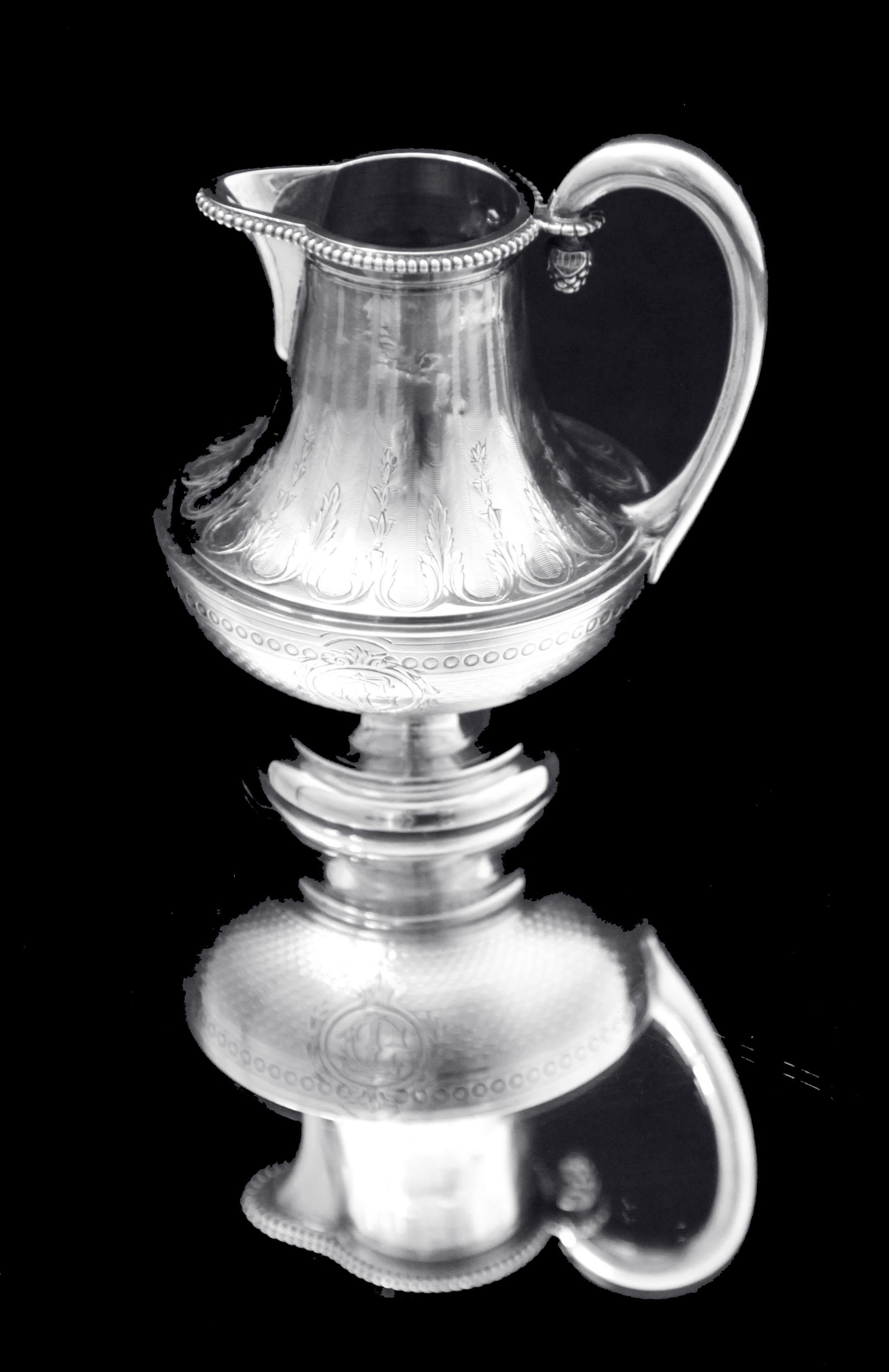 Queille - Magnificent 5pc. Antique French 950 Sterling Silver Tea Set + Wraps ! For Sale 3