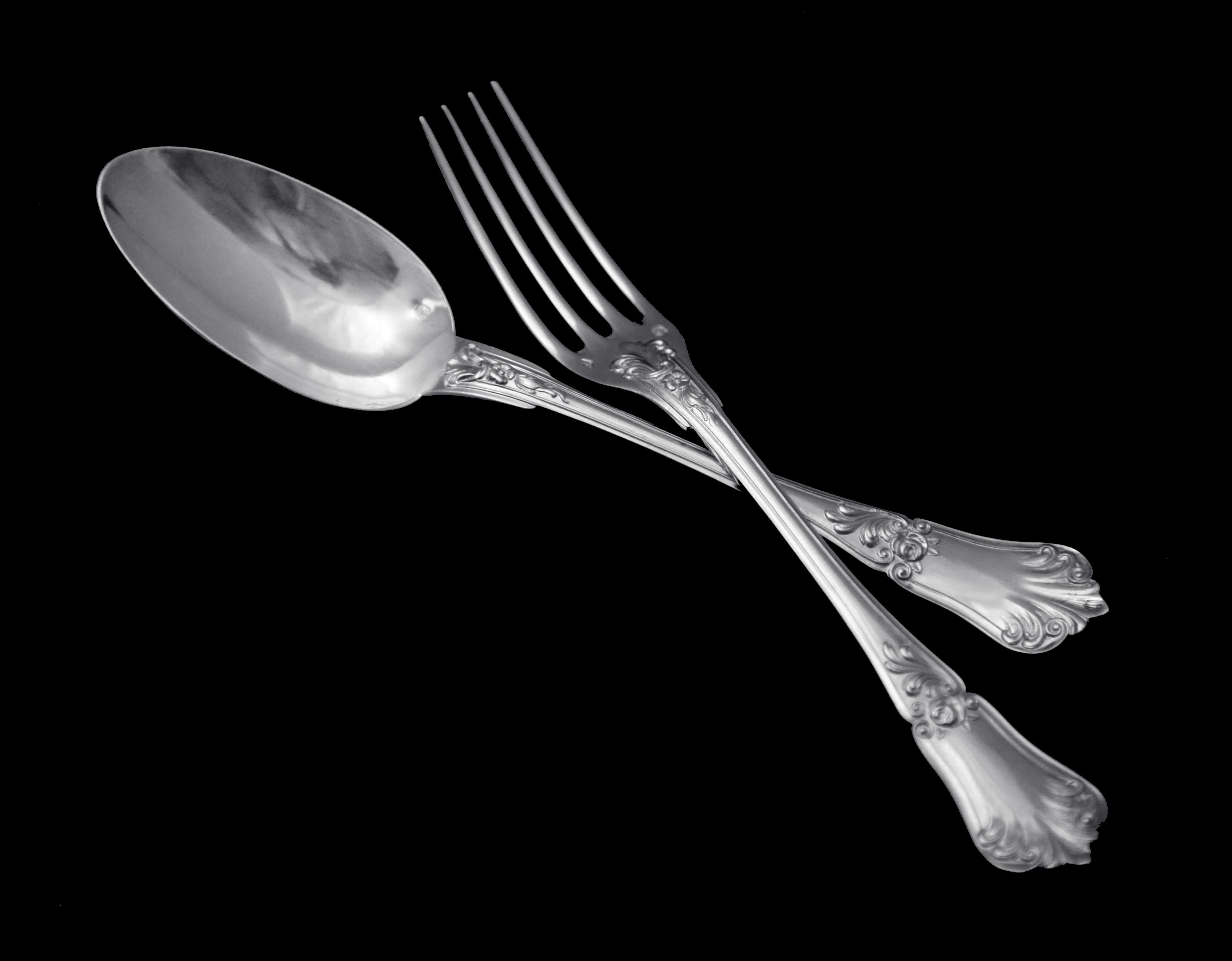 Direct from Paris, a stunning 37pc. 19th century, dessert flatware set by two of France’s premier silversmiths “Pierre Queille” and “Henri Soufflot” in excellent condition and includes individual anti-tarnish storage chests. The art of French