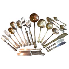 Queille & Touron French Sterling Gold circa 1860, Dinner Flatware 108 Pieces