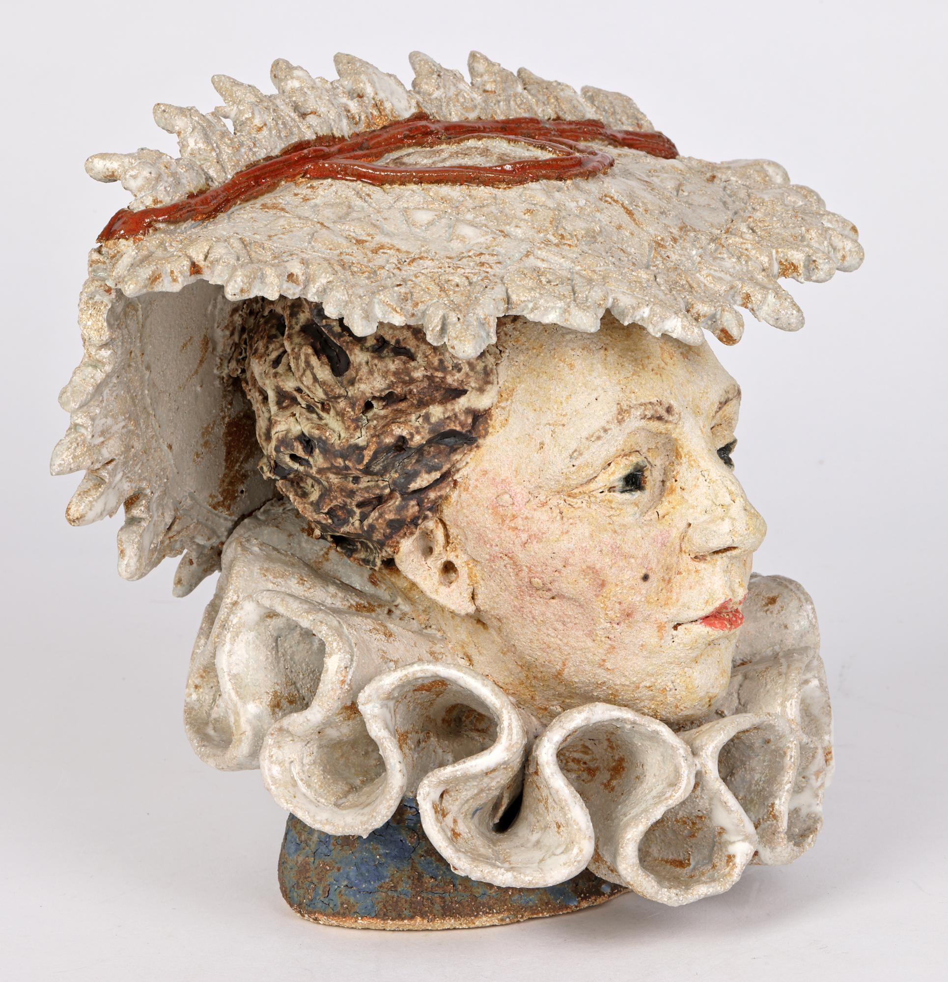 Hand-Crafted Quentin Bell Attributed Stoneware Elizabethan Lady’s Head For Sale