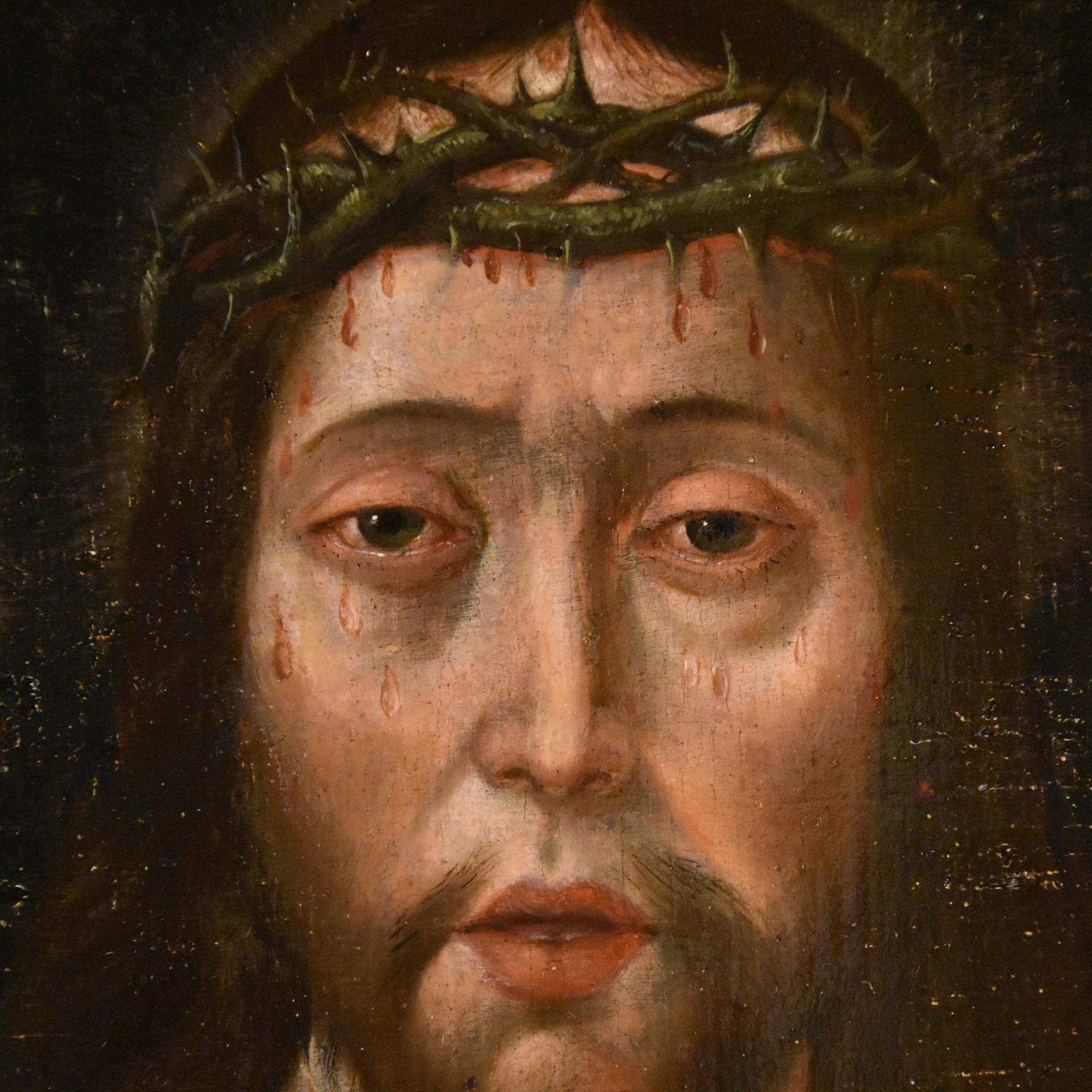Ecce Homo Christ Metsys 16th Century Paint Oil on table Flemish Old master - Old Masters Painting by Quentin Metsys (Leuven, 1466 - Antwerp, 1530)