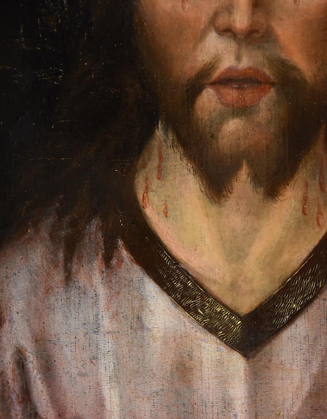 Ecce Homo Christ Metsys 16th Century Paint Oil on table Flemish Old master For Sale 2