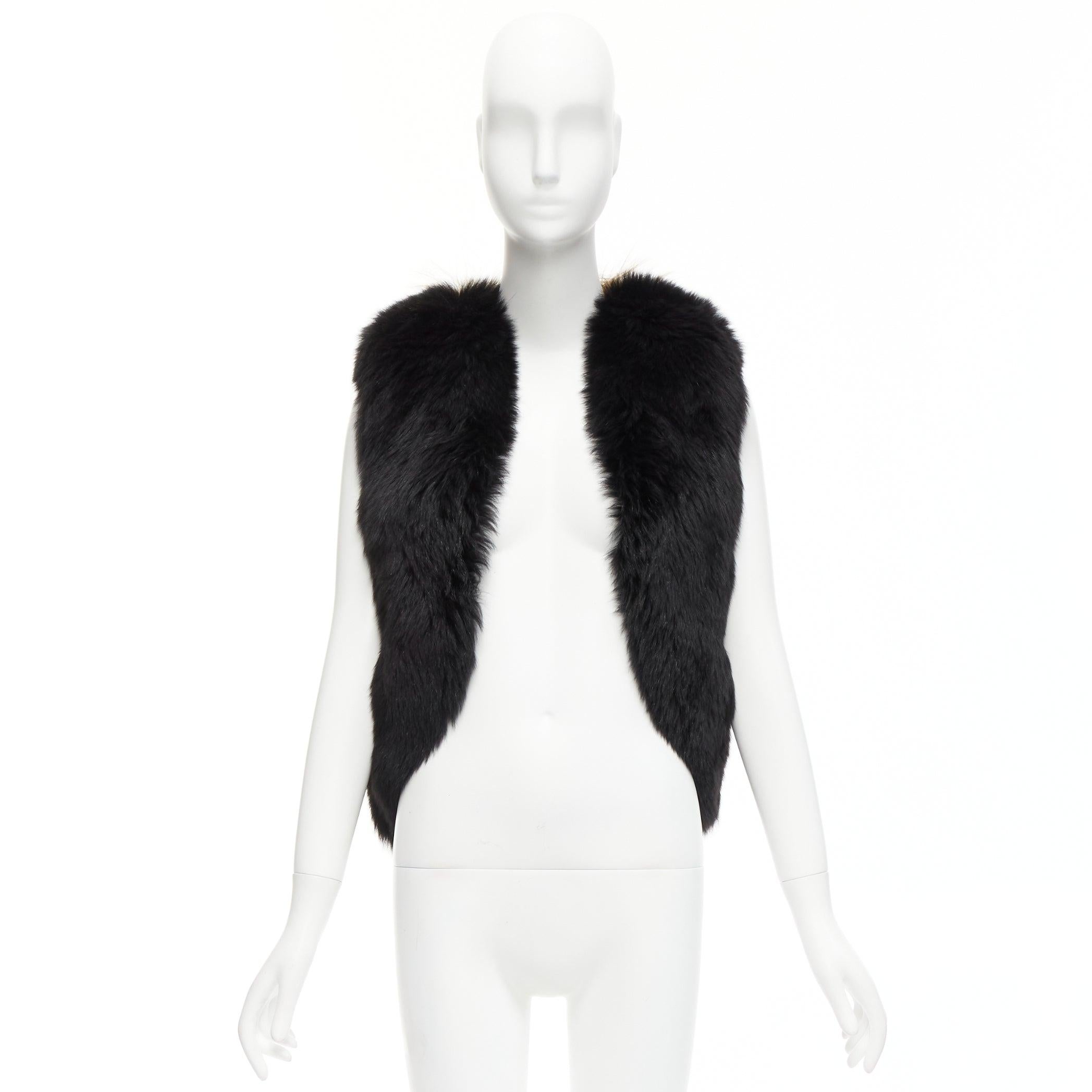 QUENTIN VERON black brown bicolor lamb fur bolero vest jacket FR36 S For Sale 6