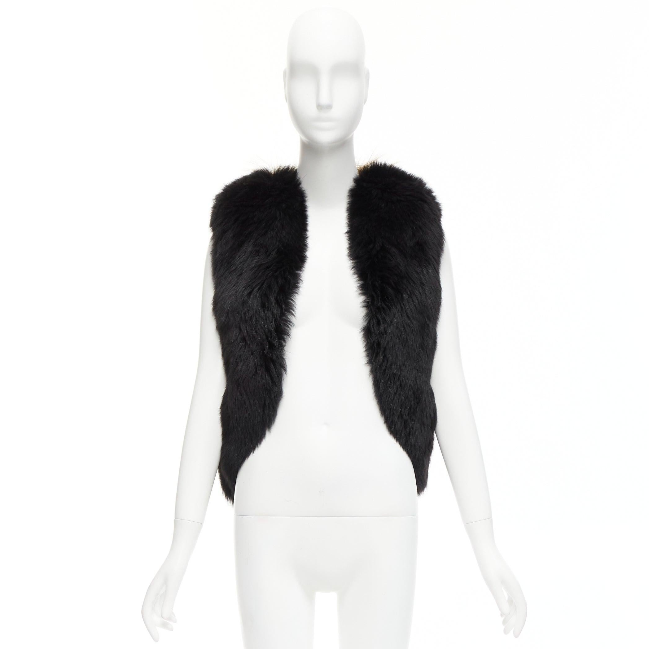 QUENTIN VERON black brown bicolor lamb fur bolero vest jacket FR36 S For Sale 7