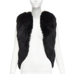 QUENTIN VERON black brown bicolor lamb fur bolero vest jacket FR36 S