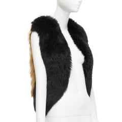 QUENTIN VERON black brown bicolor lamb fur bolero vest jacket FR36 S