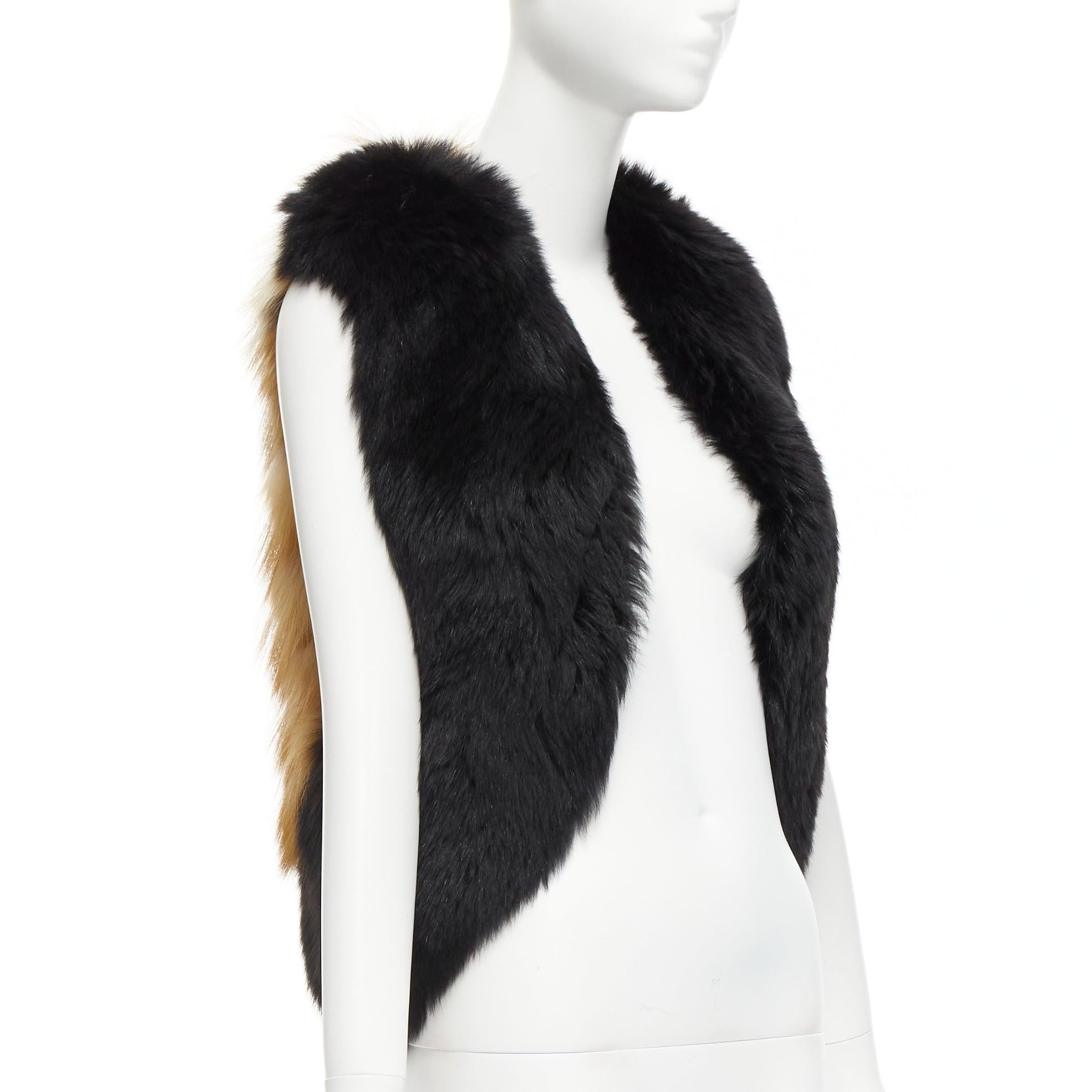 Women's QUENTIN VERON black brown bicolor lamb fur bolero vest jacket FR36 S For Sale