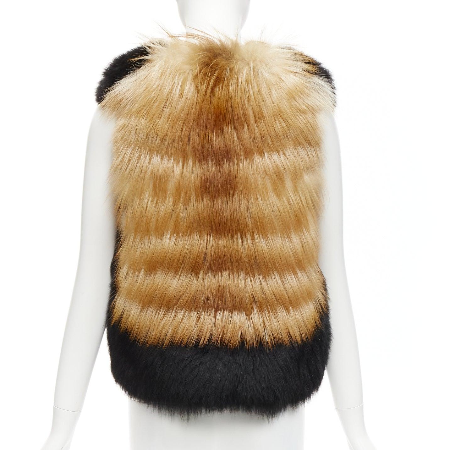 Women's QUENTIN VERON black brown bicolor lamb fur bolero vest jacket FR36 S For Sale