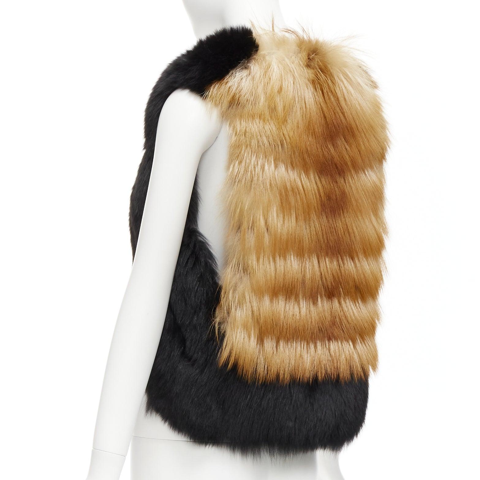 QUENTIN VERON black brown bicolor lamb fur bolero vest jacket FR36 S For Sale 2