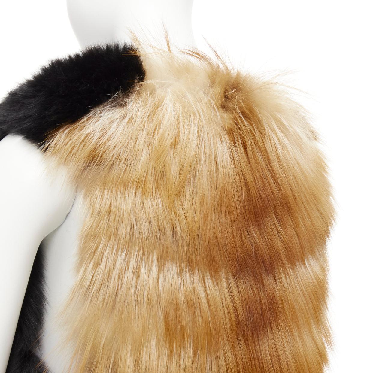 QUENTIN VERON black brown bicolor lamb fur bolero vest jacket FR36 S For Sale 2