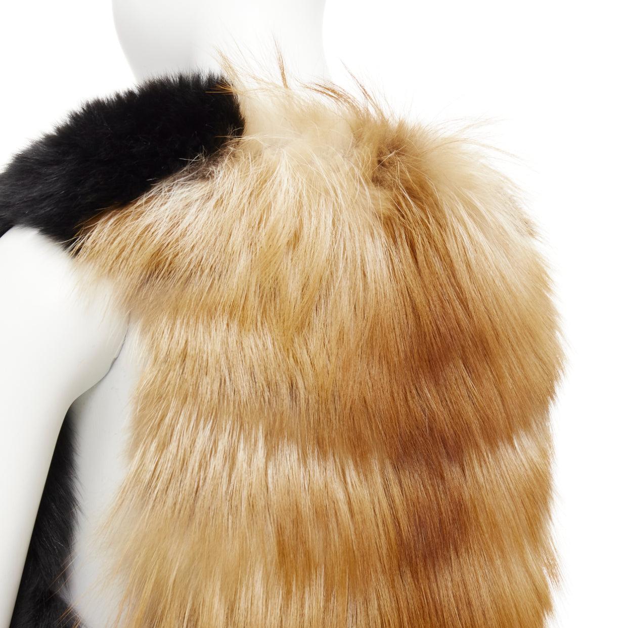 QUENTIN VERON black brown bicolor lamb fur bolero vest jacket FR36 S For Sale 3