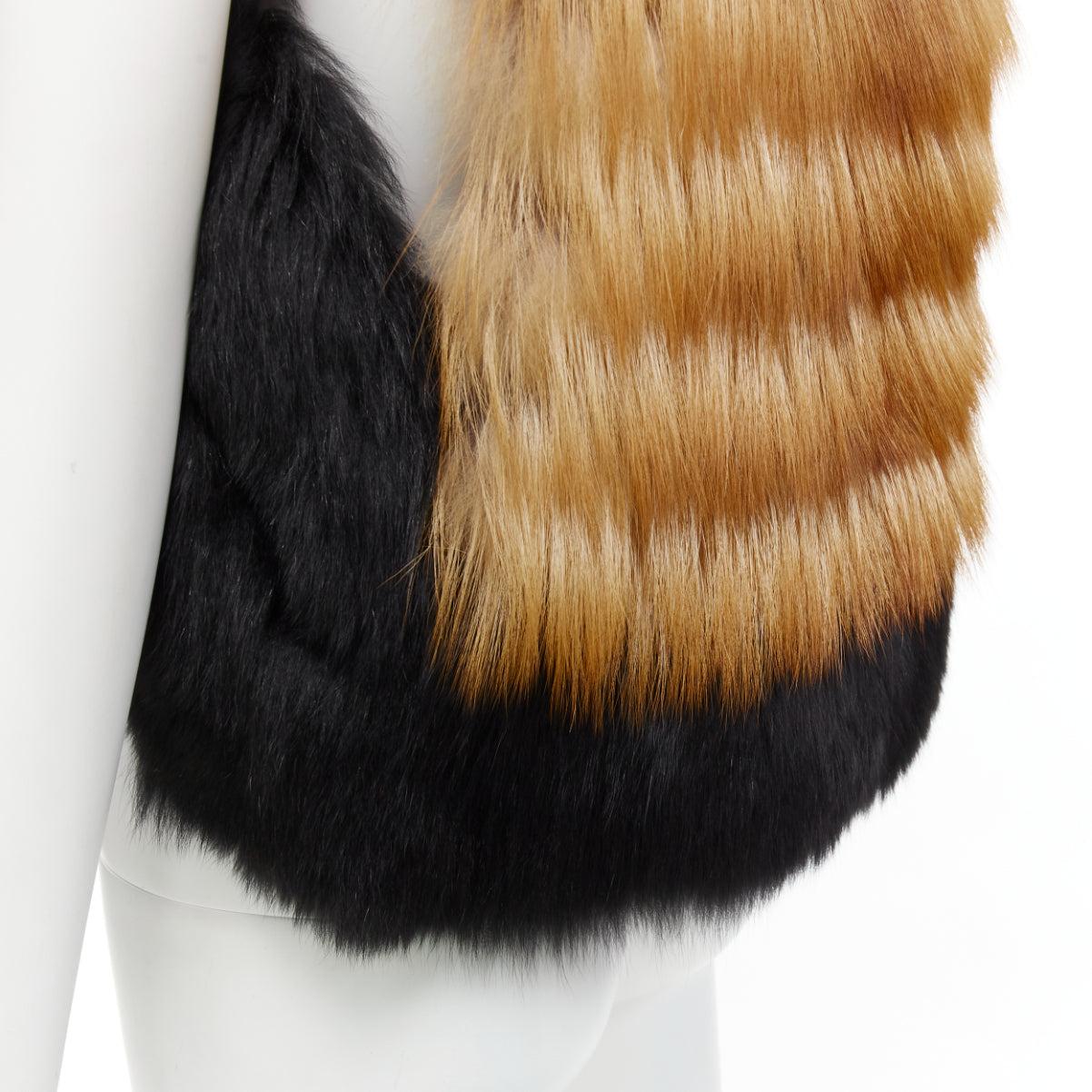QUENTIN VERON black brown bicolor lamb fur bolero vest jacket FR36 S For Sale 4