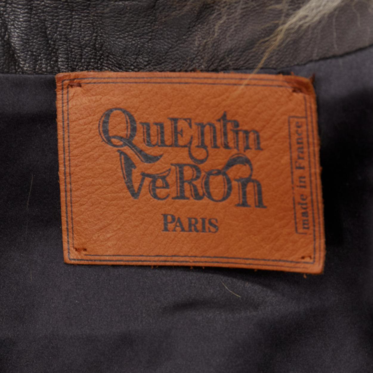 QUENTIN VERON black brown bicolor lamb fur bolero vest jacket FR36 S For Sale 5
