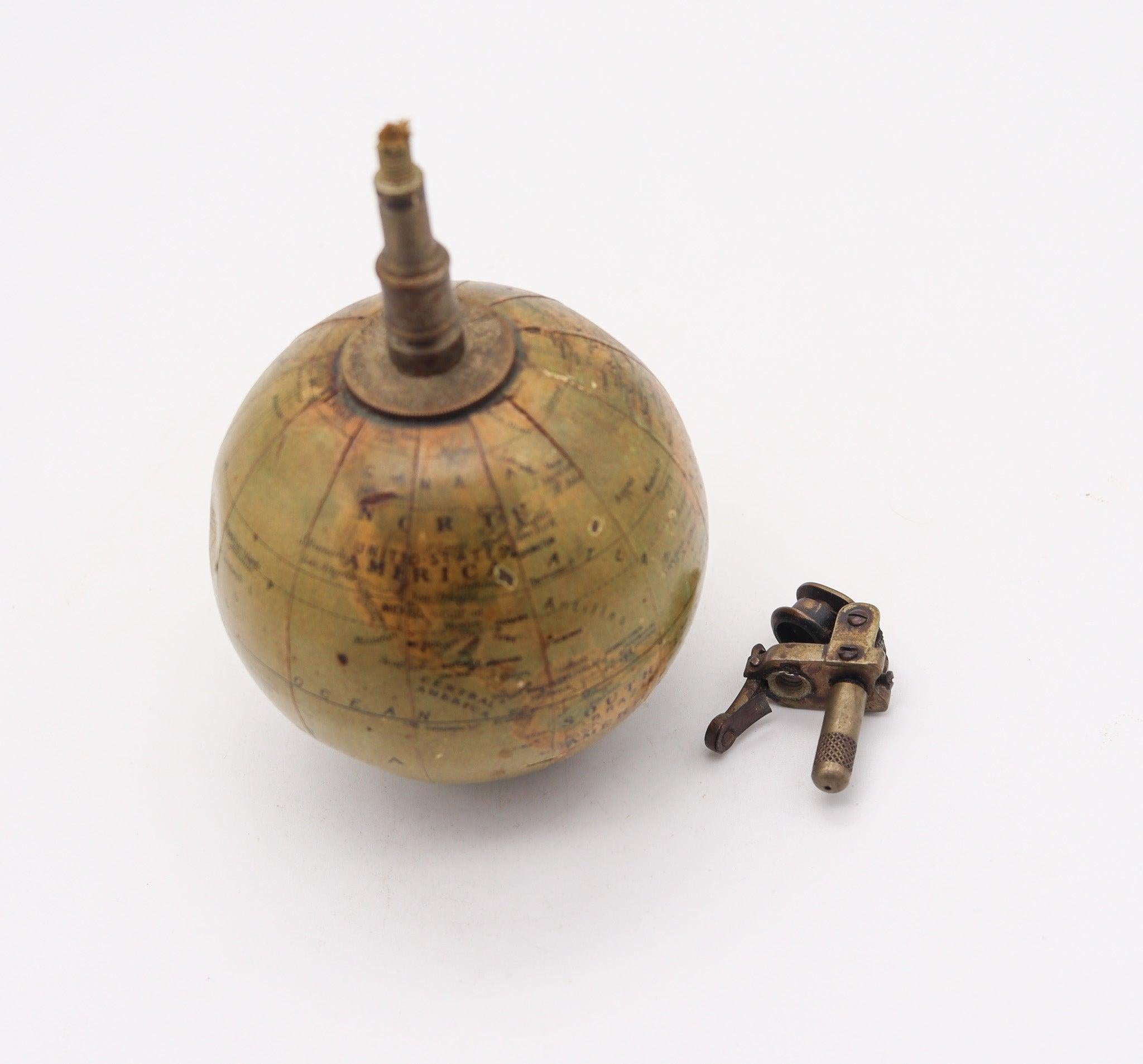 Polished QUERCIA ECLAIR Model 1929 France Art Deco Mappaemundi Desk Petrol Lighter For Sale