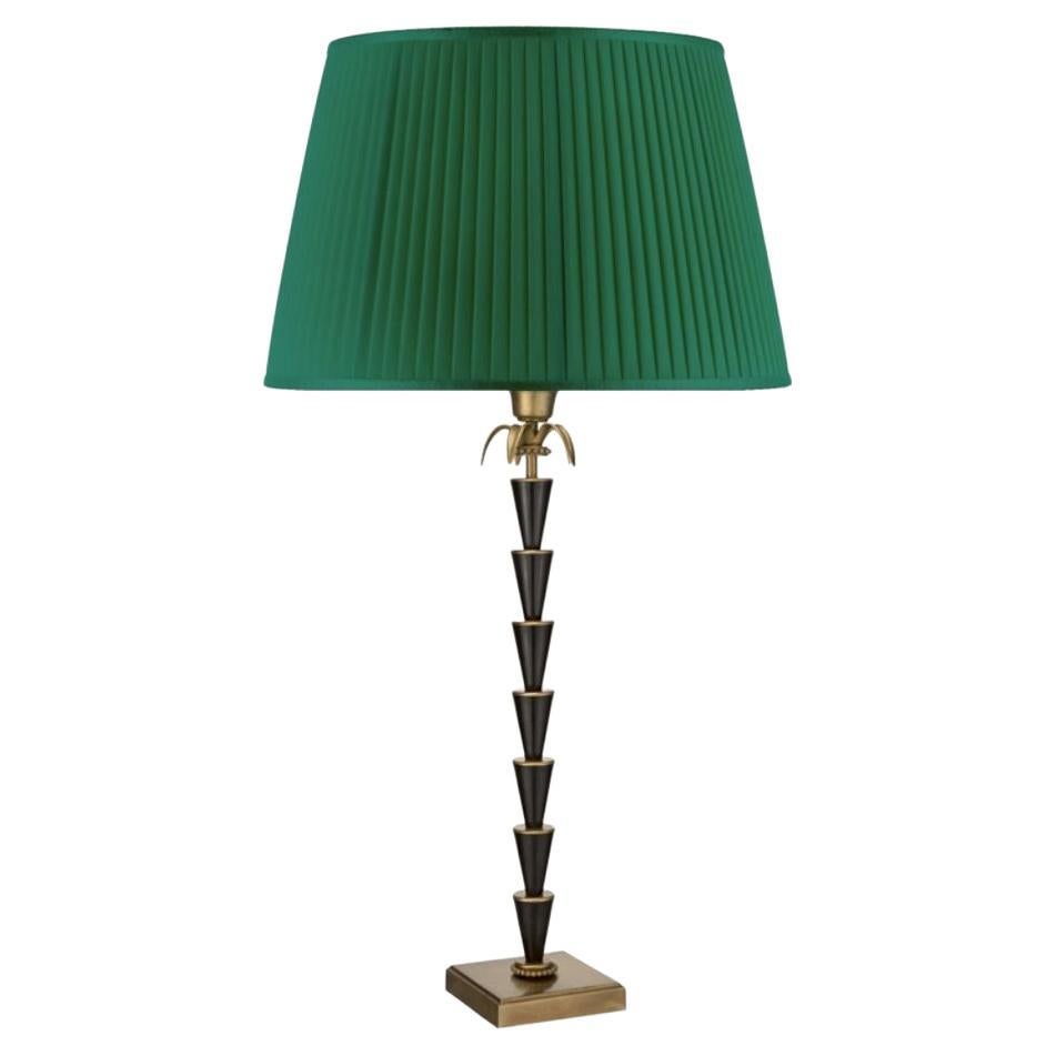 Quercia Table Lamp, Natural Finish and Black Waxed Brass, Fabric Lampshade For Sale