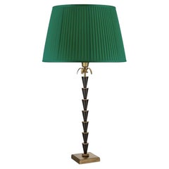 Quercia Table Lamp, Natural Finish and Black Waxed Brass, Fabric Lampshade