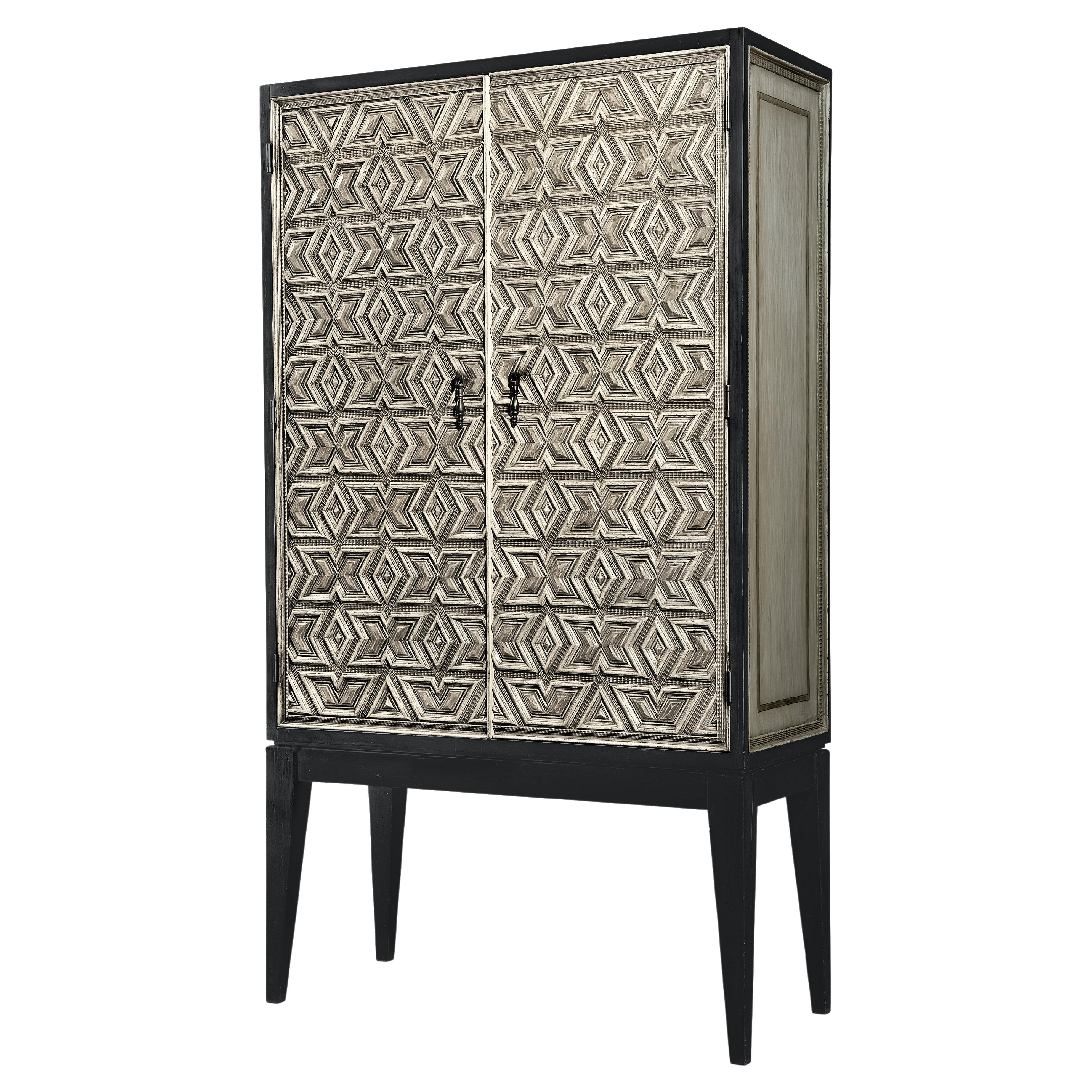 Queretano Armoire, a Statement Piece with Intricate Wood Decoration and Iron For Sale