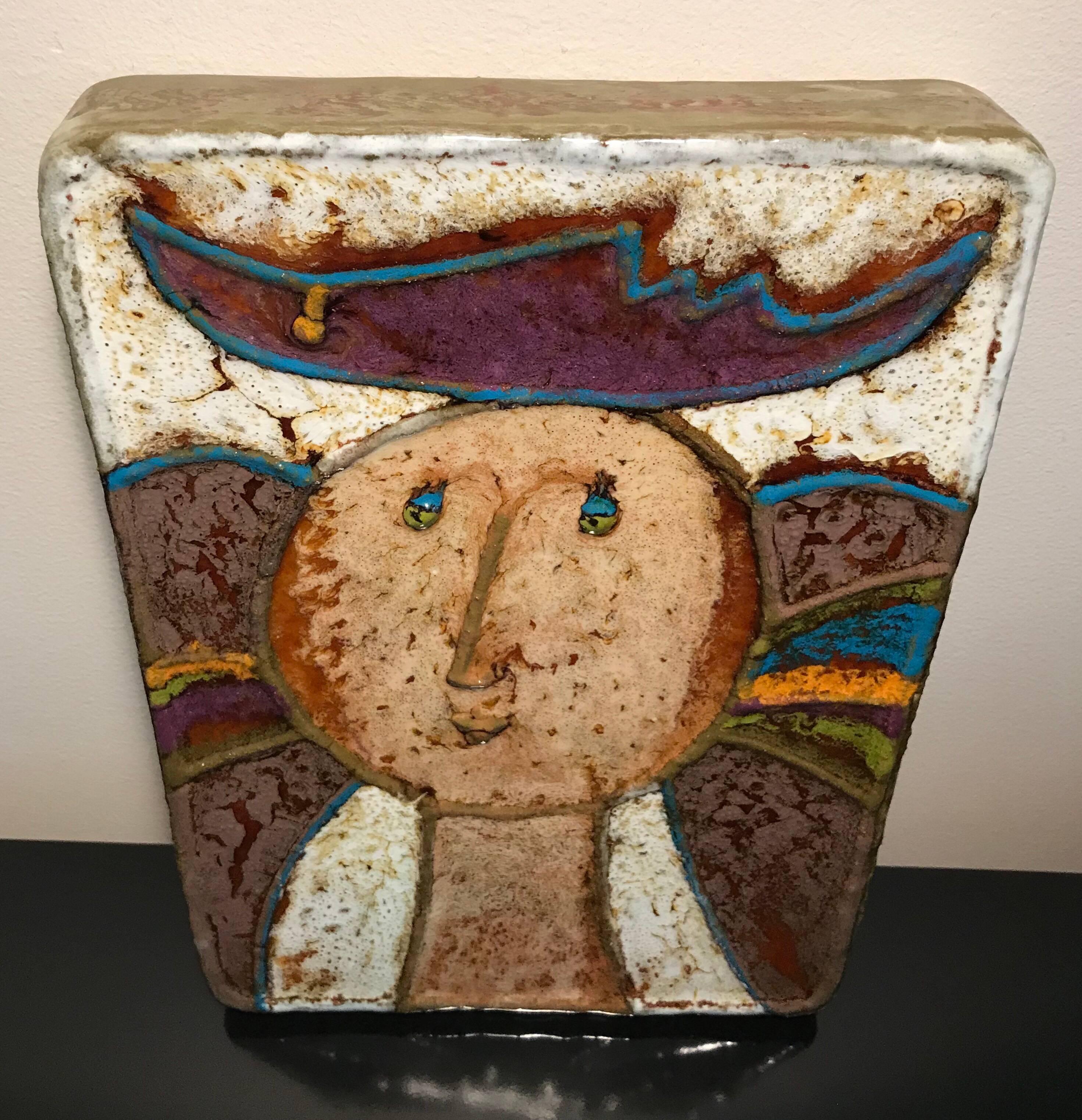 Querubim Lapa Enameled Ceramic Wall Plaque Sculpture In Excellent Condition In Lake Success, NY