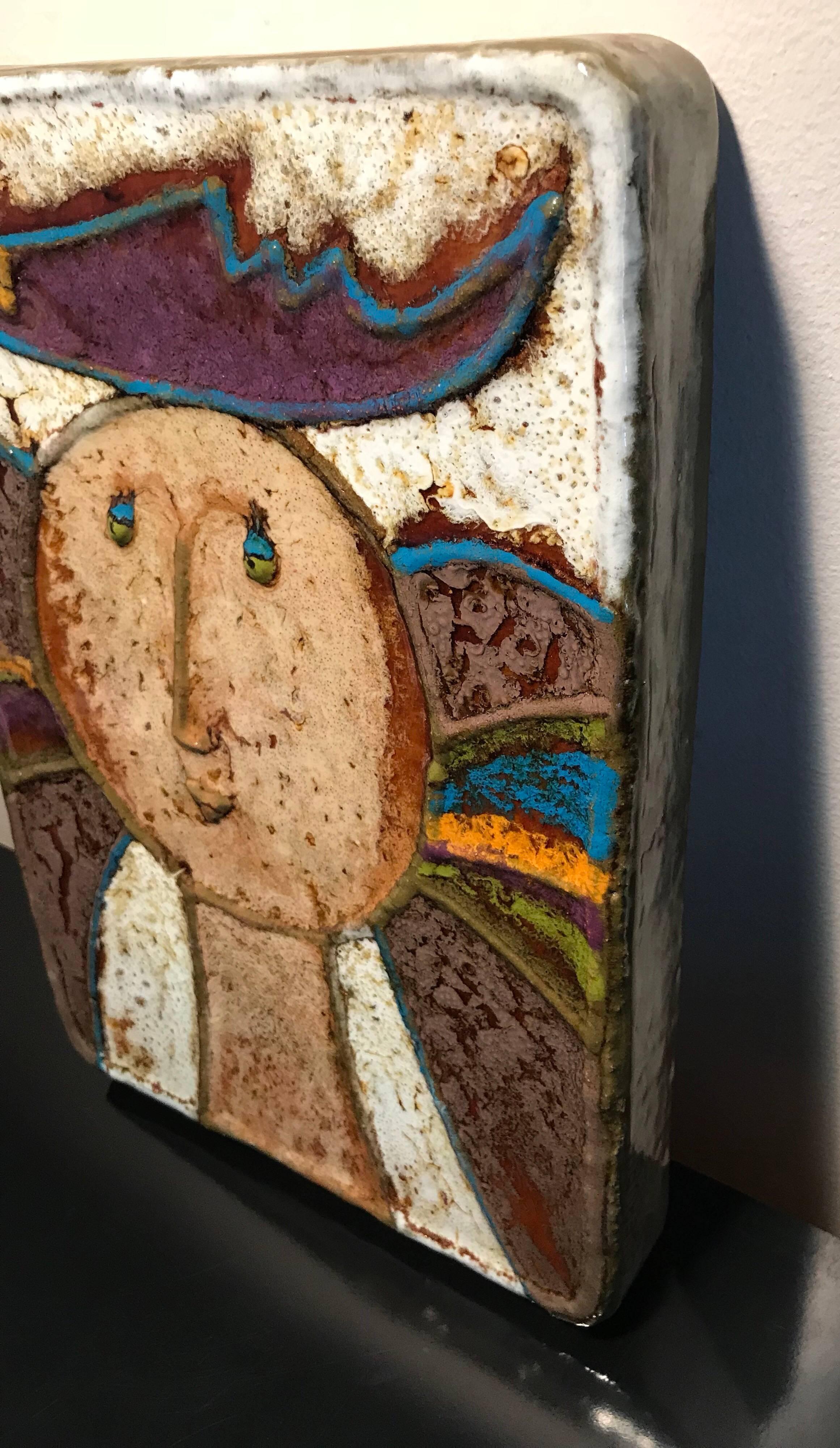 Querubim Lapa Enameled Ceramic Wall Plaque Sculpture 1