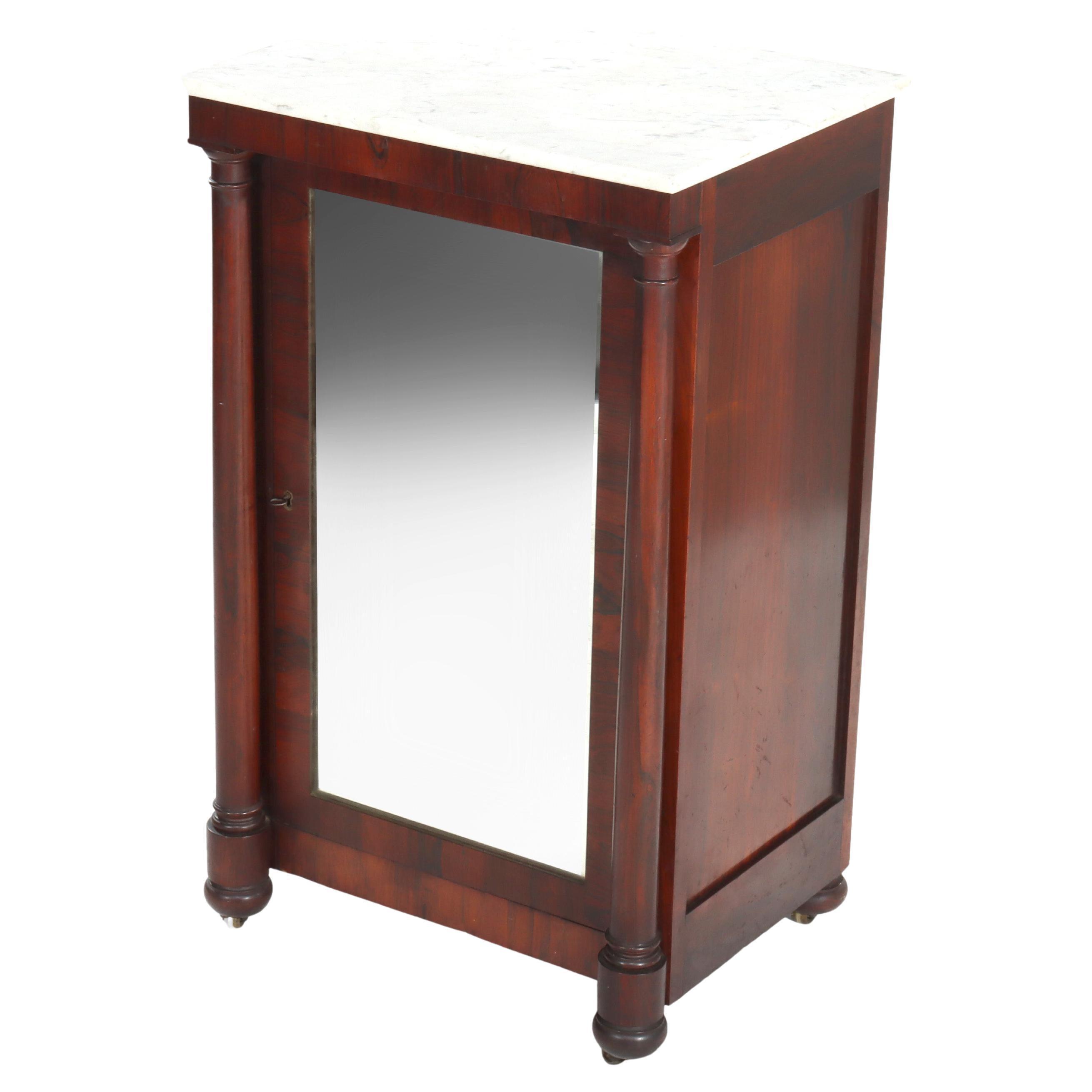 Quervelle School American Empire Classical Rosewood Marble Top Music Cabinet