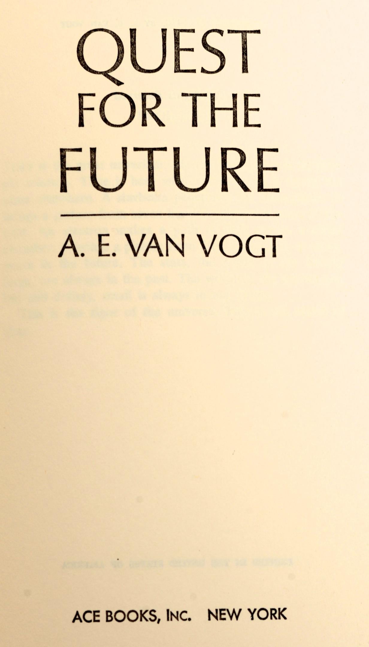 Fin du 20e siècle Quest for the Future par A. E. Van Vogt:: première édition BCE en vente