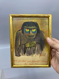 Questioning Ghoulish Cartoon Figure 1950s Watercolor